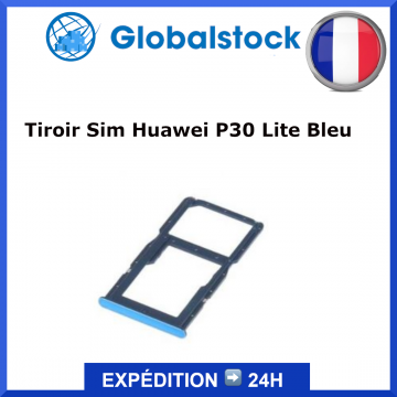 Tiroir Sim 1 + Sim 2 ou Carte SD pour HUAWEI P30 Lite Bleu