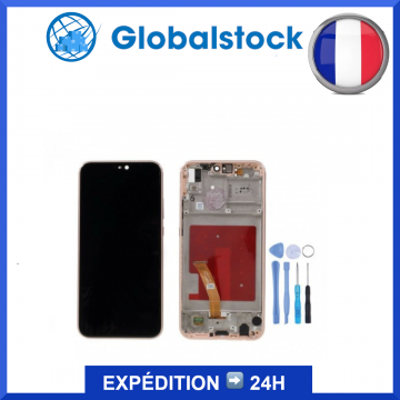 Ecran LCD + Vitre tactile sur châssis pour Huawei P20 Lite Rose + outils