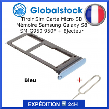 Tiroir Sim Carte Micro SD Mémoire pour Samsung Galaxy S8 SM-G950 950F + Ejecteur BLEU