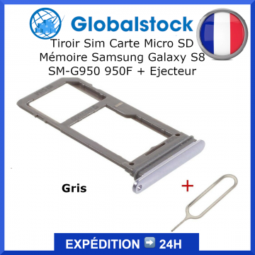 Tiroir Sim Carte Micro SD Mémoire pour Samsung Galaxy S8 SM-G950 950F + Ejecteur Gris