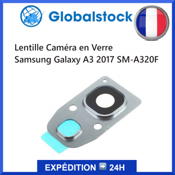 Lentille Caméra en Verre + Contour Argenté pour Samsung Galaxy A3 2017 SM-A320F Argente