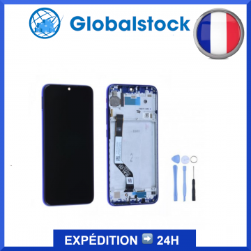 Ecran LCD + vitre tactile sur châssis pour Xiaomi Redmi Note 7 Bleu + outils