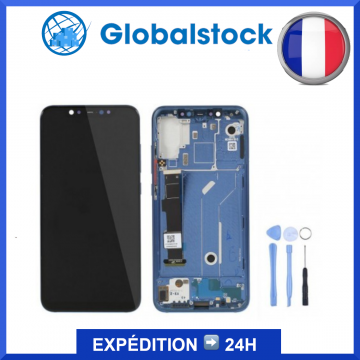 Ecran LCD + Vitre tactile sur châssis OLED pour Xiaomi Mi 8 Bleu + outils