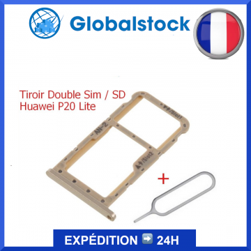 Tiroir Dual Sim Double Nano Sim / SD Carte Mémoire pour HUAWEI P20 Lite GOLD