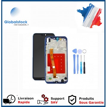 Ecran LCD + Vitre tactile sur châssis pour Huawei P20 Lite Bleu + outils