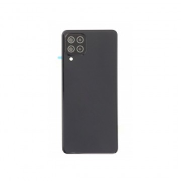 Vitre arrière avec Adhésif + Lentille camera support pour Samsung Galaxy A22 (4G) Noir + Logo