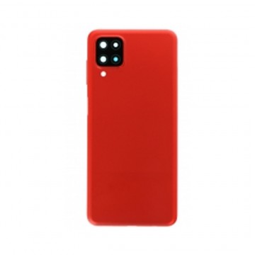Vitre arrière avec Adhésif + Lentille camera + support pour Samsung Galaxy A12/A12 Nacho/A12s A127 Rouge + Logo