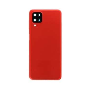Vitre arrière avec Adhésif + Lentille camera + support pour Samsung Galaxy A12/A12 Nacho/A12s A127 Rouge + Logo