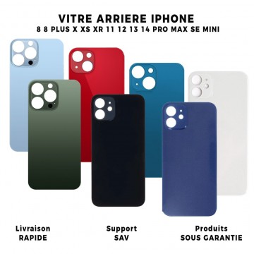 VITRE ARRIERE POUR IPHONE SE 2020 NOIR/ROUGE/BLANC AVEC LOGO + CE
