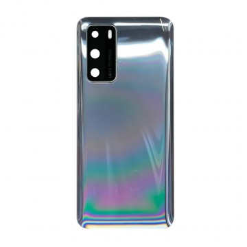 Vitre arrière avec Lentille camera + support pour Huawei P40 Argent + Logo