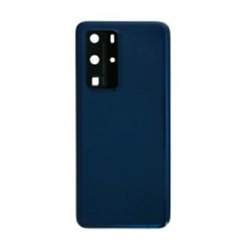 Vitre arrière avec Lentille camera + support pour Huawei P40 Bleu + Logo