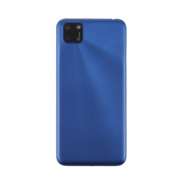 Vitre arrière avec Lentille camera + support pour Huawei Y5p Bleu + Logo