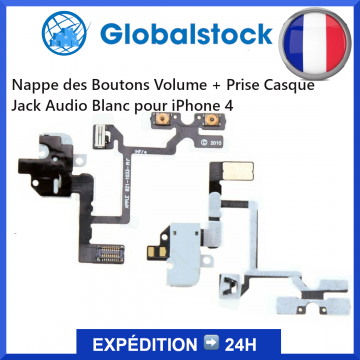 Nappe des Boutons Volume + Prise Casque Jack Audio pour iPhone 4 Blanc