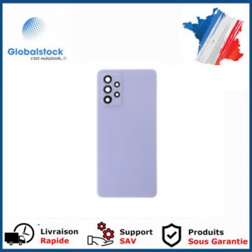 Vitre arrière avec Adhésif + Lentille camera support pour Samsung Galaxy A72/A72 5G Violet + Logo