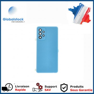 Vitre arrière avec Adhésif + Lentille camera support pour Samsung Galaxy A72/A72 5G Bleu + Logo