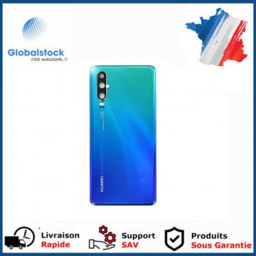 Vitre arrière pour Huawei P30 Aurora Bleu avec lentille caméra