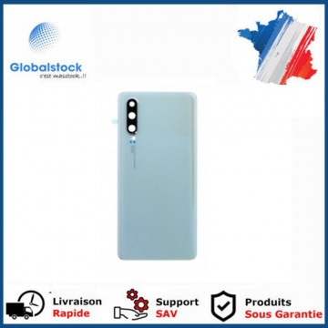 Vitre arrière avec Adhésif + Lentille camera + support pour Huawei P30 Perle Blanc