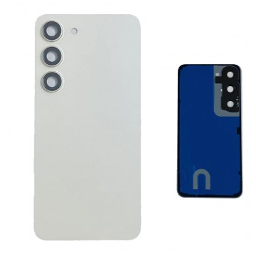 Vitre arrière pour Samsung Galaxy S23 Crème avec lentille caméra