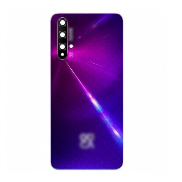 Vitre arrière avec Adhésif + Lentille camera + support pour Huawei Nova 5T Violet + Logo