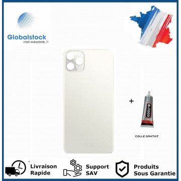 Vitre Arrière pour iPhone 11 Pro avec Gros Trou Argent et Adhésif