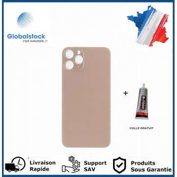 Vitre Arrière pour iPhone 11 Pro avec Gros Trou Or et Adhésif