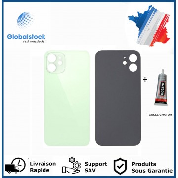 Vitre Arrière pour iPhone 12 avec Gros Trou Vert et Adhésif