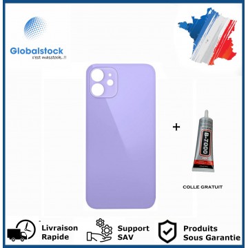 Vitre Arrière pour iPhone 12 avec Gros Trou Violet et Adhésif