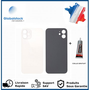 Vitre Arrière pour iPhone 12 avec Gros Trou Blanc et Adhésif