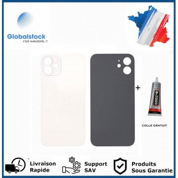 Vitre Arrière pour iPhone 12 Mini avec Gros Trou Blanc et Adhésif