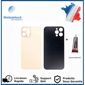Vitre Arrière pour iPhone 12 Pro avec Gros Trou Or et Adhésif