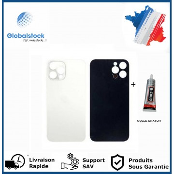 Vitre Arrière pour iPhone 12 Pro Max avec Gros Trou Blanc et Adhésif