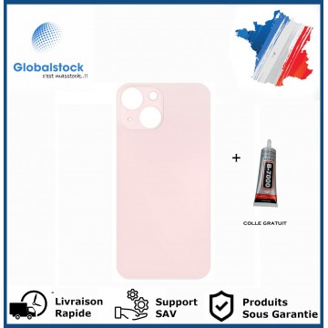 Vitre Arrière pour iPhone 13 avec Gros Trou Rose et Adhésif