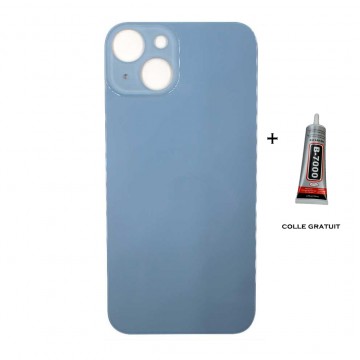 Vitre Arrière pour iPhone 14 avec Gros Trou Bleu et Adhésif