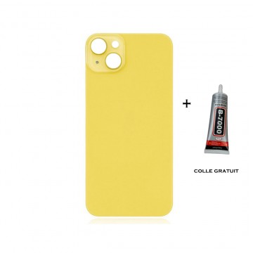 Vitre Arrière pour iPhone 14 avec Gros Trou Jaune et Adhésif