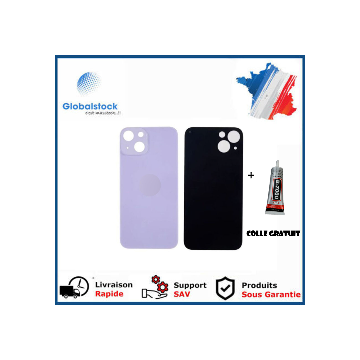 Vitre Arrière pour iPhone 14 Plus avec Gros Trou Violet et Adhésif