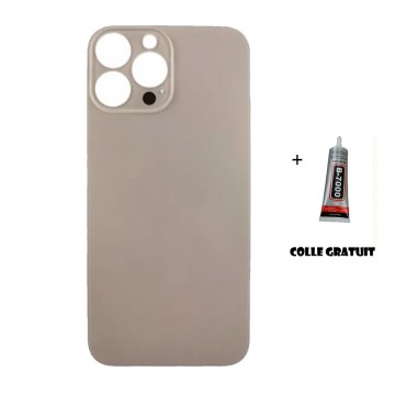 Vitre Arrière pour iPhone 14 Pro avec Gros Trou Or et Adhésif