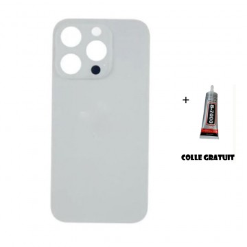 Vitre Arrière pour iPhone 14 Pro avec Gros Trou Blanc et Adhésif