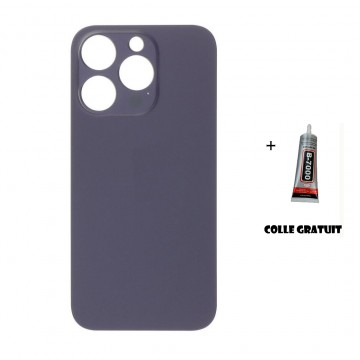 Vitre Arrière pour iPhone 14 Pro avec Gros Trou Violet et Adhésif