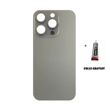 Vitre Arrière (Cache Batterie) pour iPhone 15 Pro Titane Naturel avec Gros Trou