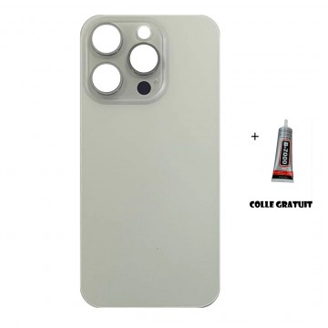 Vitre Arrière (Cache Batterie) pour iPhone 15 Pro Blanc Titane avec Gros Trou