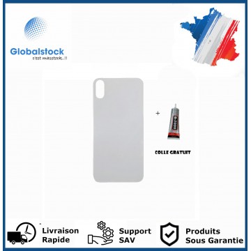 Vitre Arrière pour iPhone X avec Gros Trou Blanc et Adhésif