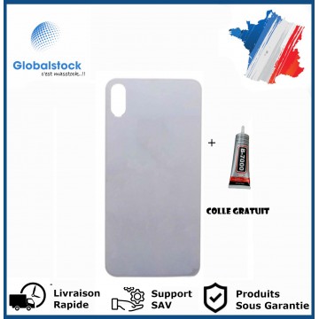Vitre Arrière pour iPhone XS Max avec Gros Trou Argent et Adhésif