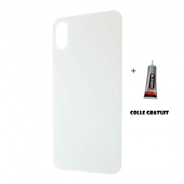 Vitre Arrière pour iPhone XS Max avec Gros Trou Blanc et Adhésif