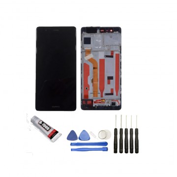 Ecran LCD + vitre tactile sur châssis pour Huawei Ascend P9 Noir + outils