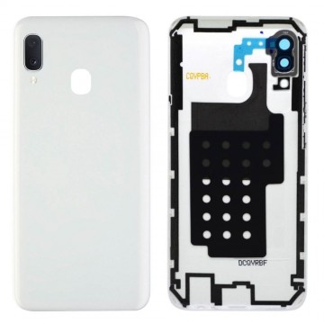 Vitre arrière pour Samsung Galaxy A20e Blanc avec lentille caméra
