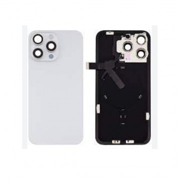 Vitre arrière pour iPhone 15 Pro Titane Blanc + Support