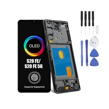 Ecran oled + Vitre tactile sur châssis pour Samsung Galaxy S20 FE Noir + Outils