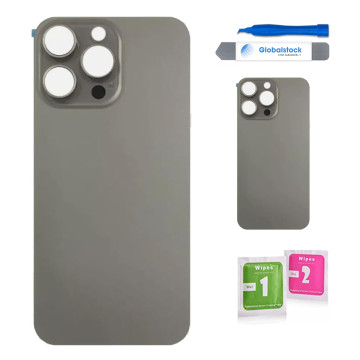 Vitre Arrière pour iPhone 15 Pro Max en Titane Naturel avec Gros Trou