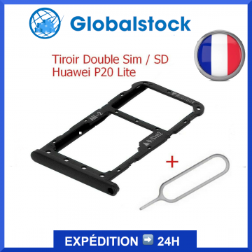 Tiroir Dual SIM Double Nano SIM/SD Carte Mémoire pour HUAWEI P20 Lite NOIR
