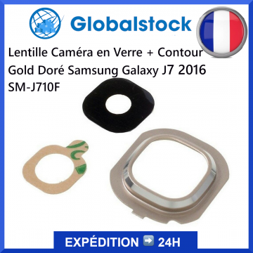 Lentille Caméra en Verre + Contour Gold / OR Doré pour Samsung Galaxy J7 2016 SM-J710F